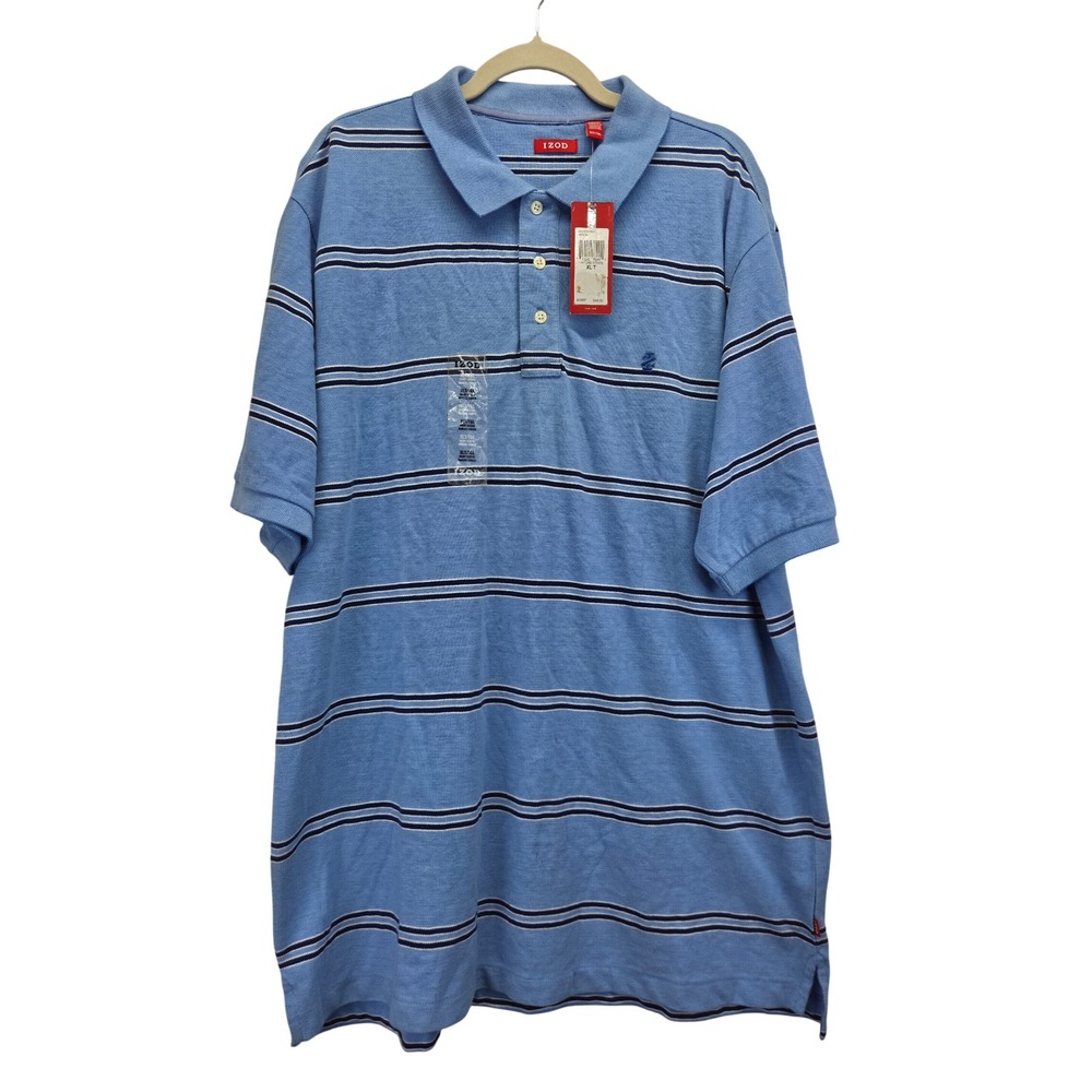 IZOD Mens Advantage Polo Shirt Oxford Stripe Light Blue XLT Tall Preppy Golf